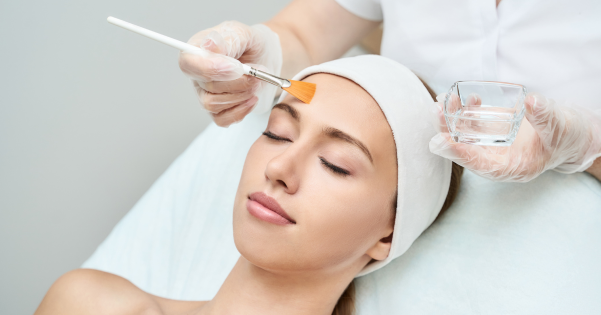 Woman receiving VI Peel facial treatment at a spa in Indianapolis, IN