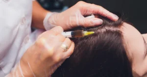 Medical professional injecting PRP into the scalp for hair restoration in Indianapolis, IN.